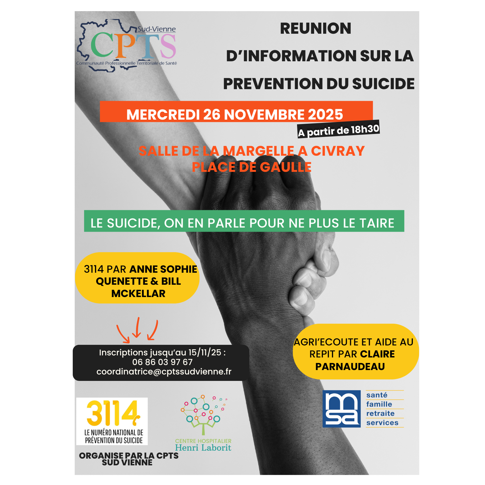 SOIRÉE PRÉVENTION DU SUICIDE MERCREDI 26 NOVEMBRE